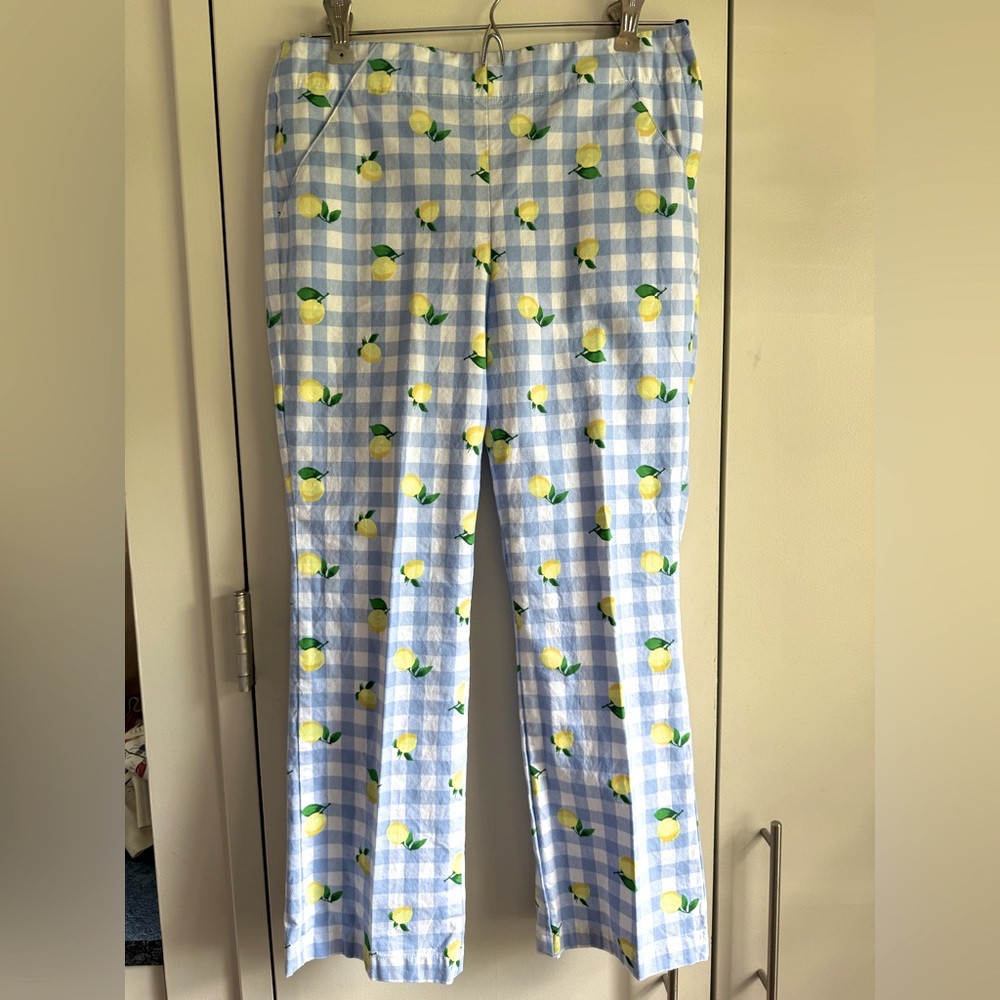 NWOT Janie and jack French Blue lemon Gingham canvas pant, MSRP $45, size 12